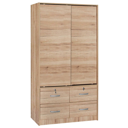 Home Products W44-Nat Sarah Modern Wood Double Sliding Door Armoire Natural Oak