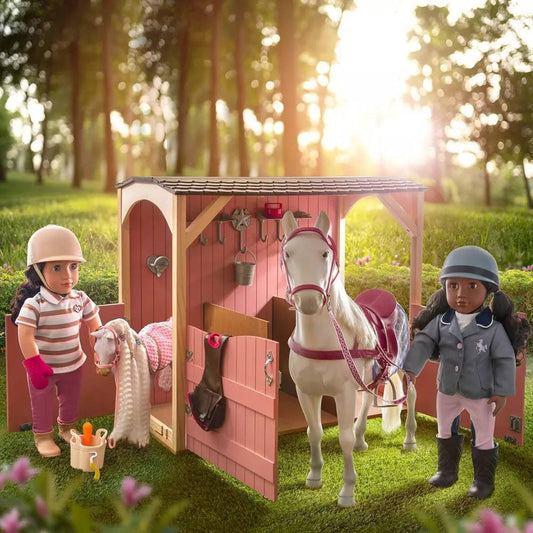 Horse Barn Playset For 18" Dolls - Saddle Up Stables - Pink
