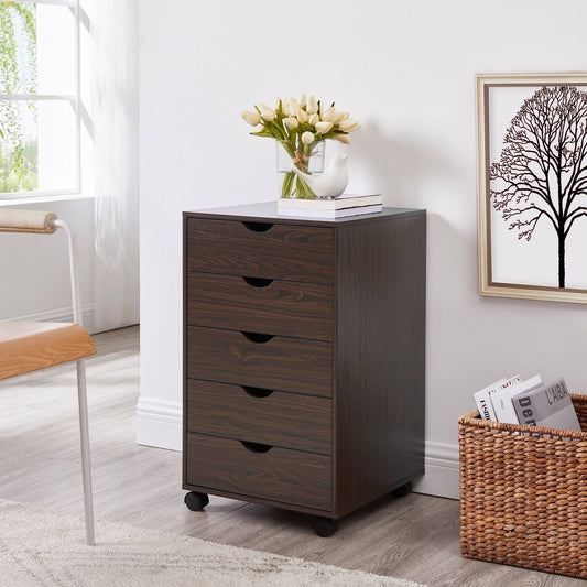 Home 5 Piece Drawer Unit With Casters Compatible With Ikea Alex Drawer Unit For Home, Office, Dorm, Shop, Garage Color Espresso