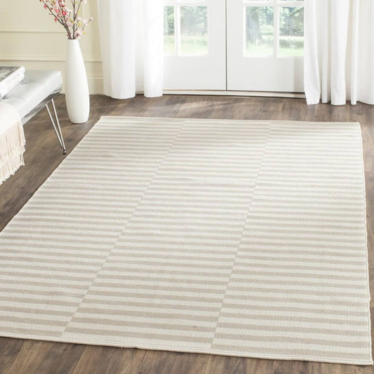 Ilona Striped Hand-Woven Flatweave Cotton Area Rug In Ivory/Light Blue Rug Size: Rectangle 3' X 5'