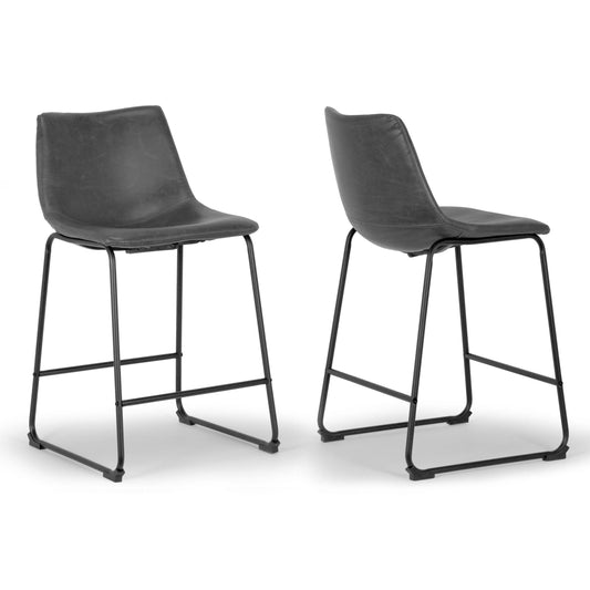 Home Set Of 2 Adan Iron Frame Vintage Grey Faux Leather Counter Stool