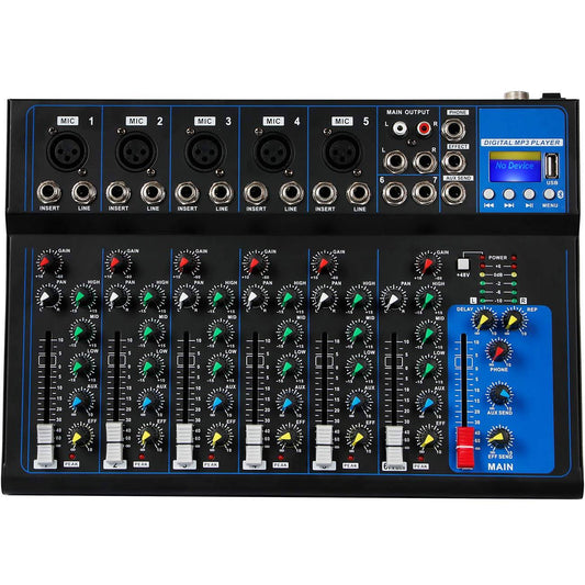 Ht7 Bluetooth Portable Audio Mixer W/Usb Dj Sound Mixing Console Mp3 Jack 48v Power For Computer Recording, 7-Channel Bands Mixing Boards