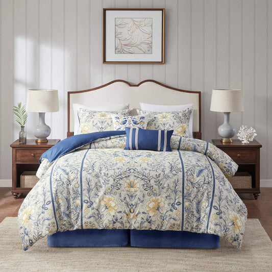 House Livia 5 Piece Cotton Duvet Cover Set - Multi - Full/Queen