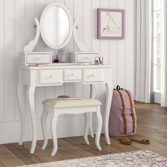 Home Zeke Wood Makeup Vanity Set With Mirror Color: White