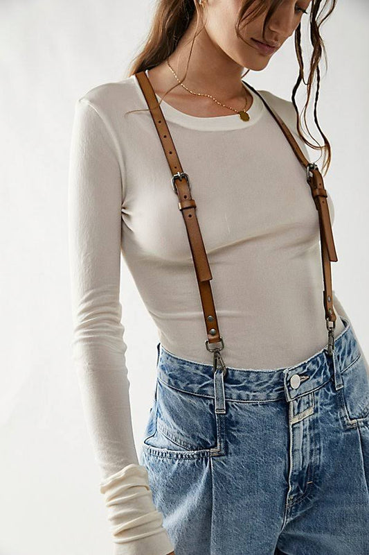 Hold Me Up Leather Suspenders - Brown Xs/S, Women's