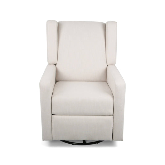 House Rushika Contemporary Fabric Upholstered Swivel Recliner, Beige And Black