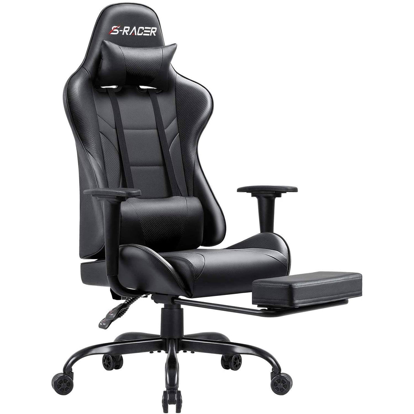 High Back Gaming Chair Leather Office Chair With Footrest, Black