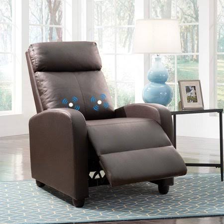 Home Theater Recliner With Padded Seat And Backrest, Brown Faux Leather