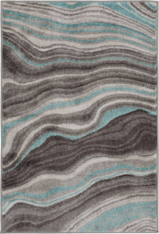 Homes & Gardens Gray & Aqua Waves Area Rug, Multiple Sizes, Size: 5' X 7'