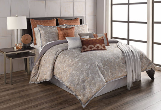 Home 7000 12-Piece Comforter Set, King, Aileen-Gray/Spice