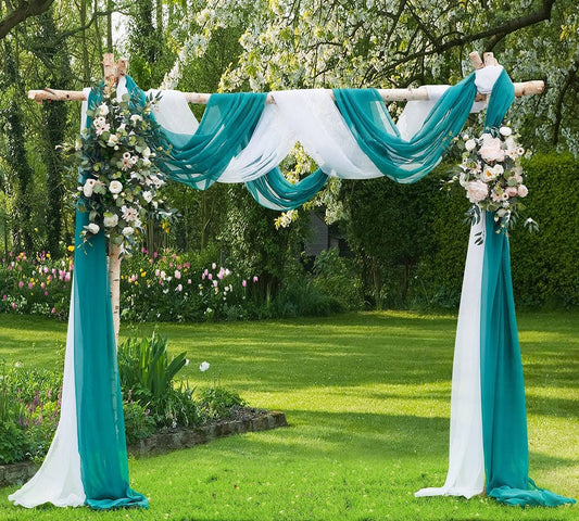 Home Designs Wedding Arch Draping Fabric Bundle Has 2 288 Inch (24 Feet) Scarves In Teal & White Fabric Colors For Wedding Fabric, Wedding