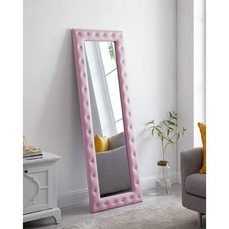 Home Crystal Tufted Mirror Full Length Floor Mirror Color Gray