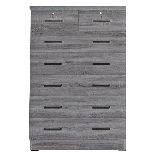 Home Products Cindy 7 Drawer Chest Wooden Dresser With Lock In Gray