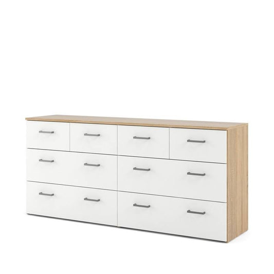 Hill Contemporary Design 8 Drawer Double Bedroom Dresser With Plastic Bar Handles In Oak And White