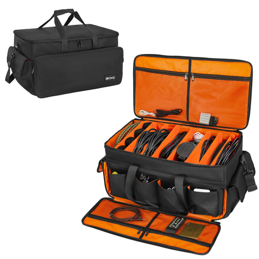 High Capacity Gig Band Cable File Bag, 600d Oxford With With Adjustable Dividers And Double Separate Bags, For Cords, Sound Equipment, Dj