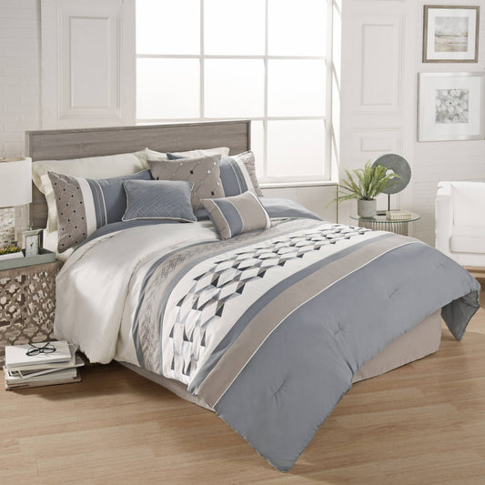 Home Beren 7 Piece Comforter Set, Blue, King