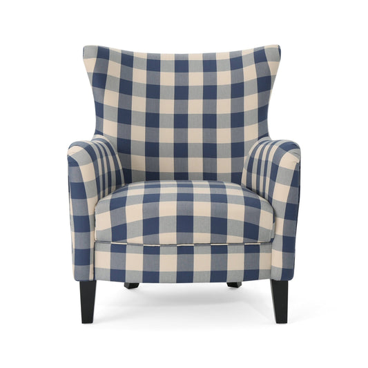 House Arabella Blue Checkerboard Fabric Club Chair