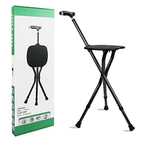 Hold 440 Lbs Walking Cane Seat Folding Stick Height Adjustment 440 Lbs Capacity Cane With Seat Tripod Stool Hiking Walking Massage