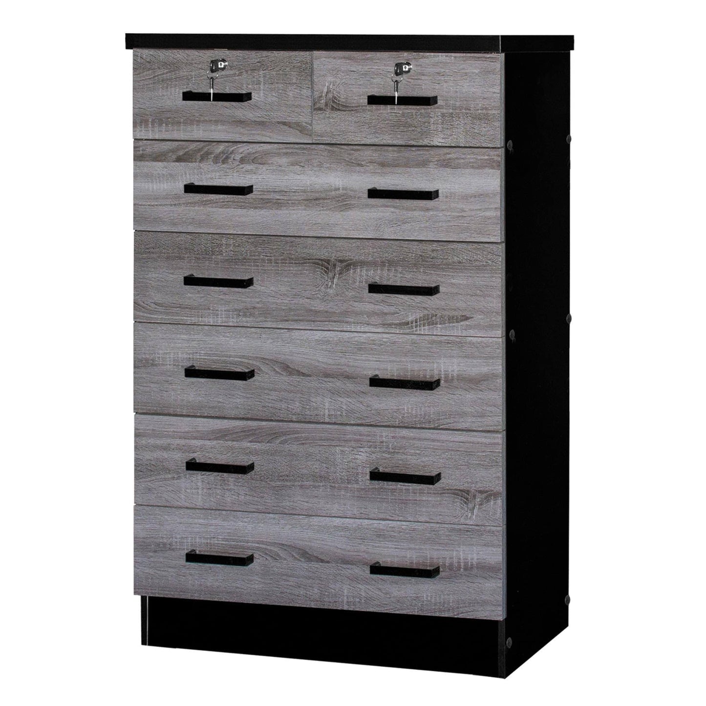Home Products Cindy 7 Drawer Chest Wooden Dresser In Gray & Black