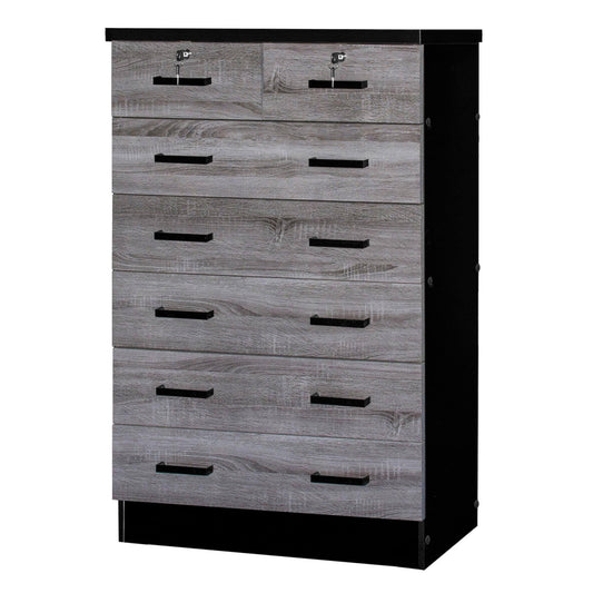 Home Products Cindy 7 Drawer Chest Wooden Dresser In Gray & Black