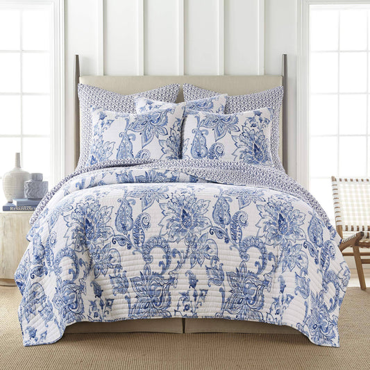Home Bennett Quilt Set With Shams, Blue, Twin
