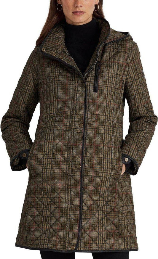 Hooded Quilted Coat In Burgundy