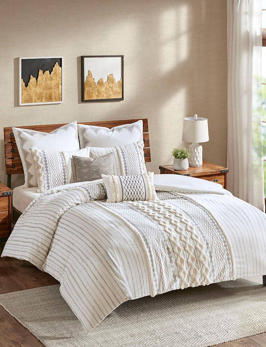 Imani Cotton Duvet Cover Mini Set - Ivory - King/Cal King