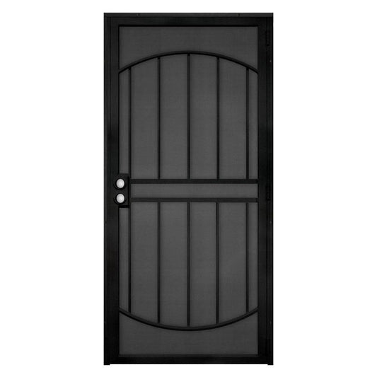 Home Designs 36 In. X 80 In. Arcada Black Surface Mount Outswing Steel Security Door With Expanded Metal Screen Idr06400362060
