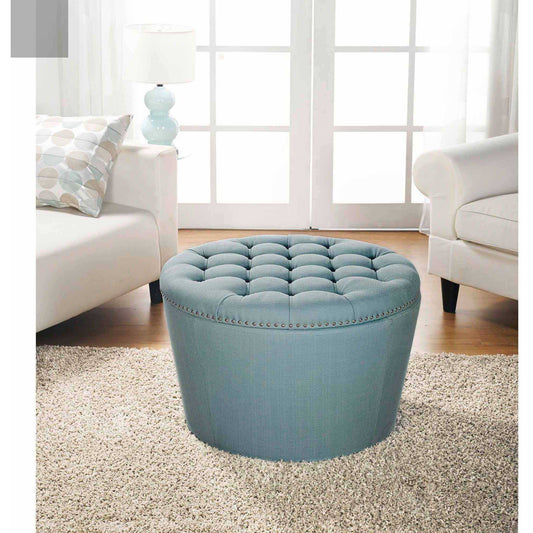 Homes &And Gardens Round Tufted Storage Ottoman With Nailheads, Cream