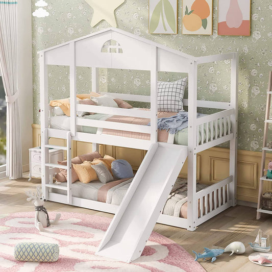 House Bunk Beds With Slide Wood Twin Over Twin Floor Bunk B