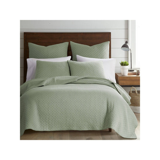 Home Cross Stitch Quilt Set - Cotton Twin/Twin Xl / Taupe