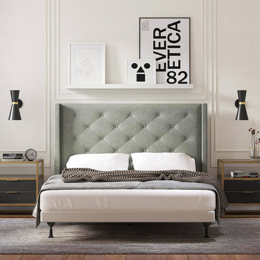 Home Button Tufted Wingback Upholstered Headboard | Full/Queen | Huppe | Stone