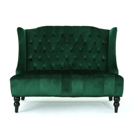 House Lawrence Button Tufted Velvet Loveseat, Black