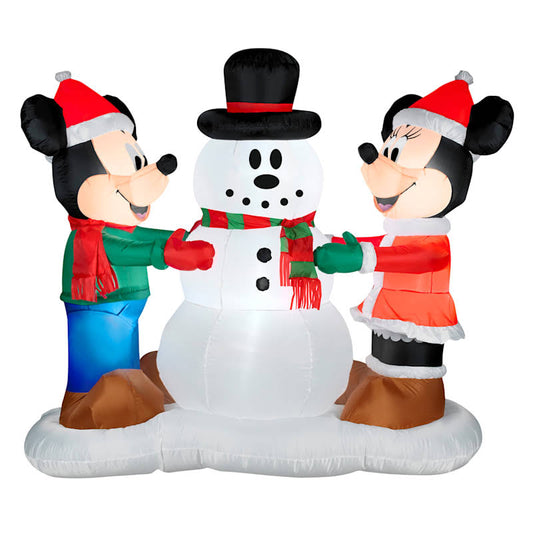 Home Inflatable 5' Mickey & Minnie With Snowman