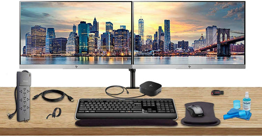 Home Office Bundle With 2 X E223 22' Monitors (Hdmi Displayport) Usb-C Dock - Dual Monitor Stand - Wireless Keyboard And Mouse Gel Wrist Pad - Surg